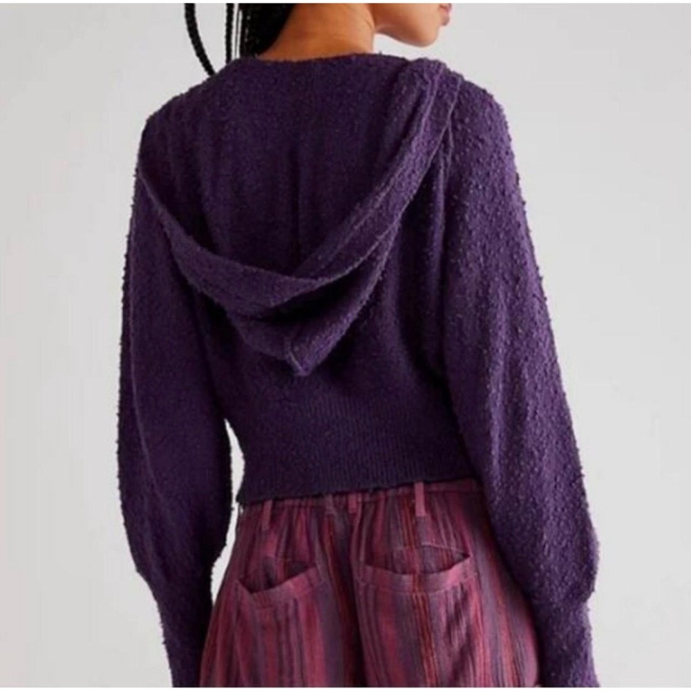 Free People Found My Friend Hoodie Purple Textured Knit Button Henley Small